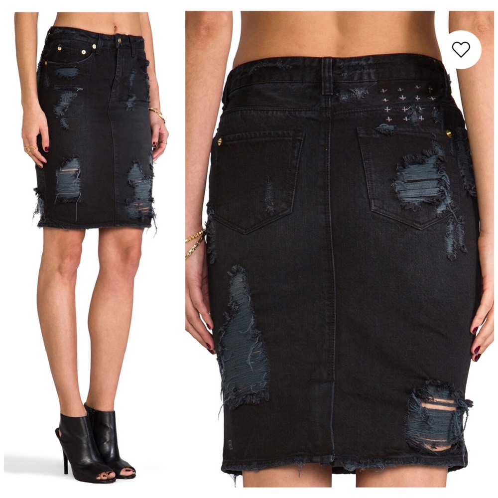 Ksubi Hi and Wasted Denim Pencil Skirt Distressed Ripped Jean Skirt Size 25